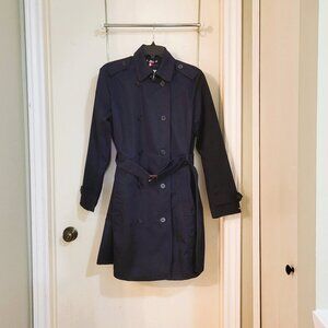 Tommy Hilfiger Double-Breasted Belted Trench Coat - Navy Blue. Medium